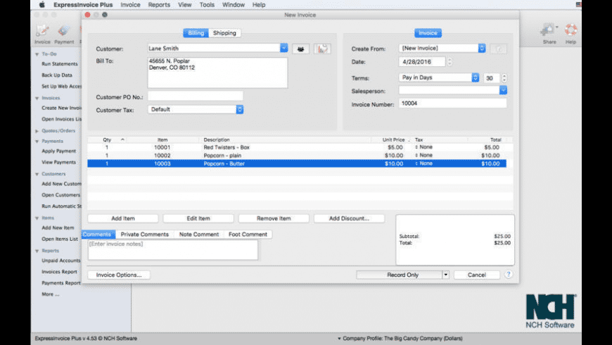 Express invoice invoicing software
